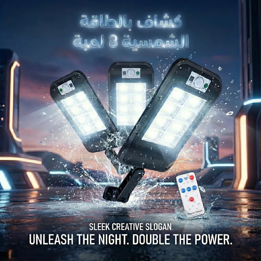 عرض 3 قطع: كشاف طاقة شمسية 8 لمبات LED خارجي مقاوم للماء